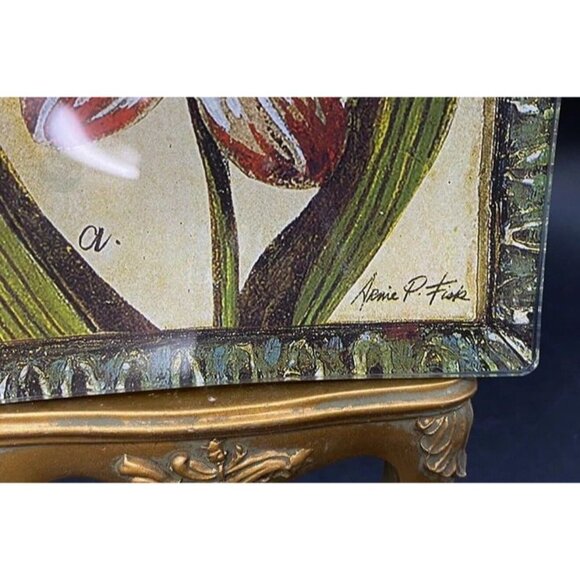 Arnie P Fisk Flower Still Glass Trinket Dish 6” Square - Picture 2 of 8